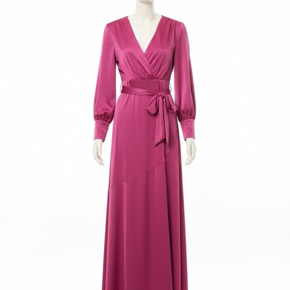 Elloquii Chic Fuchsia Long Sleeve Dress with off centered left split.